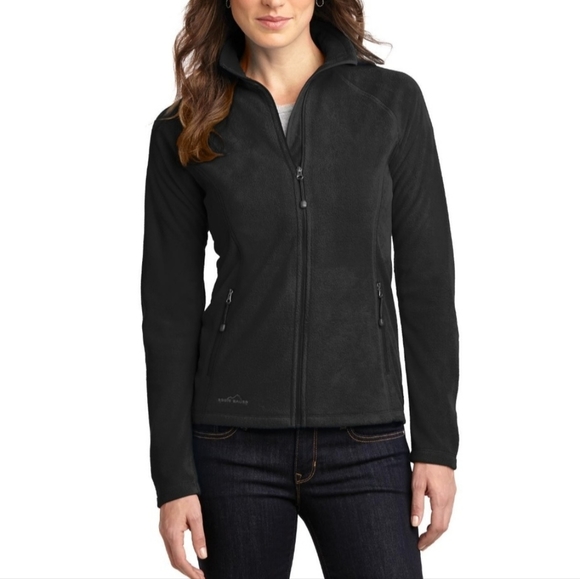 𝅺Eddie Bauer Large black women's  Full-Zip Microfleece Jacket - Picture 1 of 13